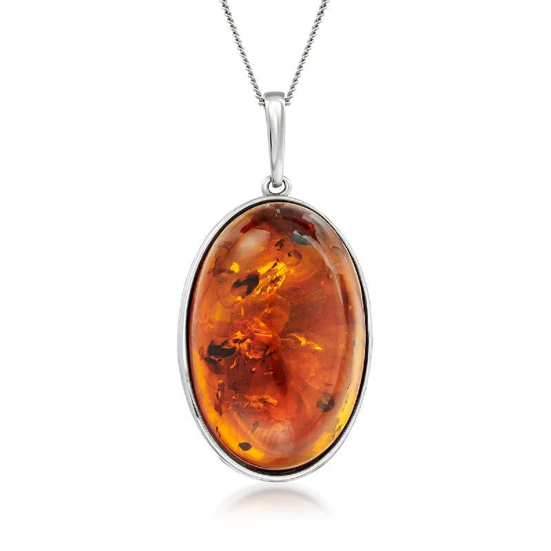 Ross-Simons Oval Cognac Amber Pendant Necklace in Sterling Silver