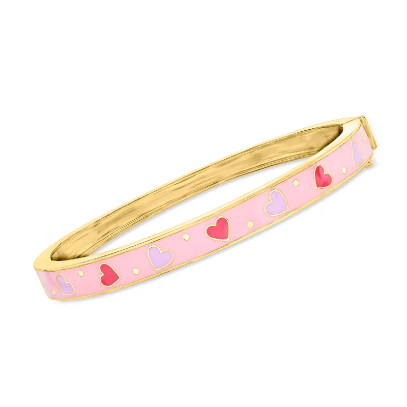 Stunning Statement Jewelry, Unbeatable Discounts Ross-Simons Pink and Purple Enamel Heart Bangle Bracelet in 18kt Gold Over Sterling Stunning Statement Jewelry, Unbeatable Discounts Ross-Simons Pink and Purple Enamel Heart Bangle Bracelet in 18kt Gold Over Sterling