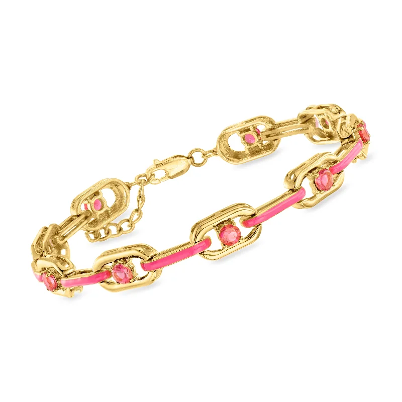 Get The Jewelry You Love At A Price You Love Ross-Simons Pink Topaz and Pink Enamel Link Bracelet in 18kt Gold Over Sterling Get The Jewelry You Love At A Price You Love Ross-Simons Pink Topaz and Pink Enamel Link Bracelet in 18kt Gold Over Sterling