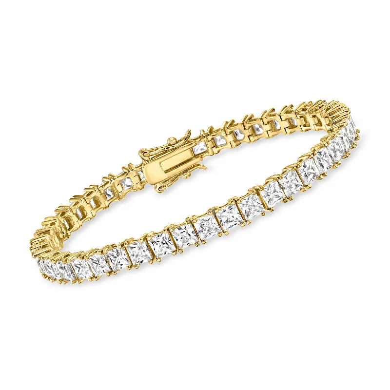 Premium Jewelry Now Available At Special Discounts Ross-Simons Princess-Cut CZ Tennis Bracelet in 18kt Gold Over Sterling