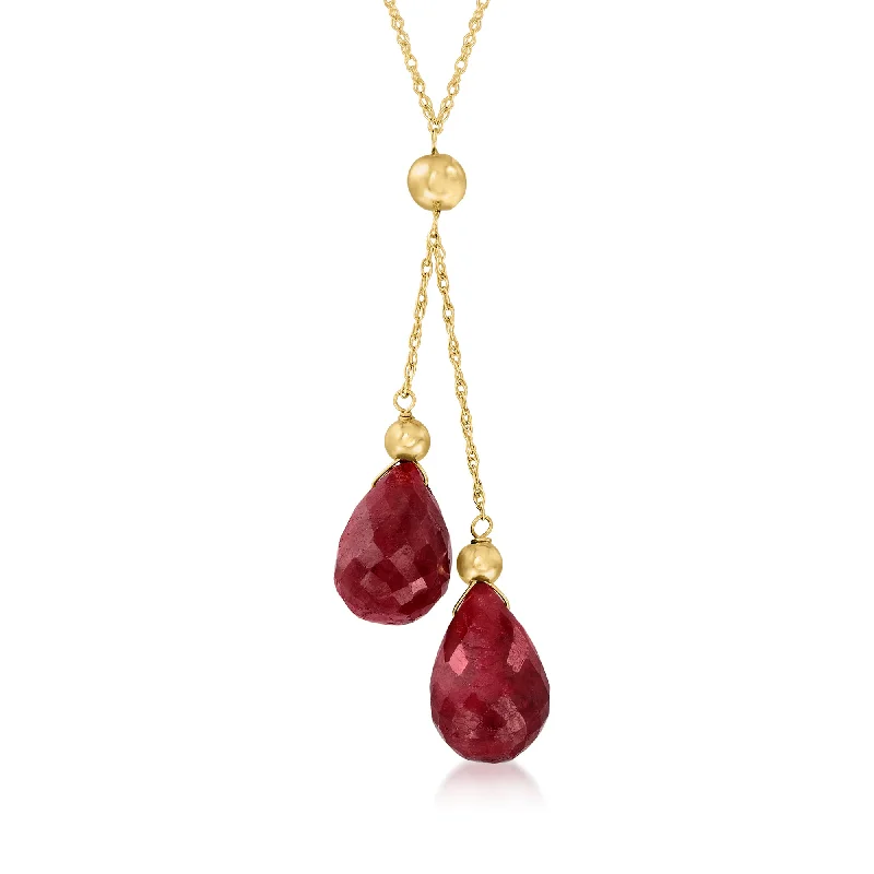 Exclusive Gemstone Jewelry At Special Prices Ross-Simons Ruby Double-Drop Pendant Necklace in 14kt Yellow Gold