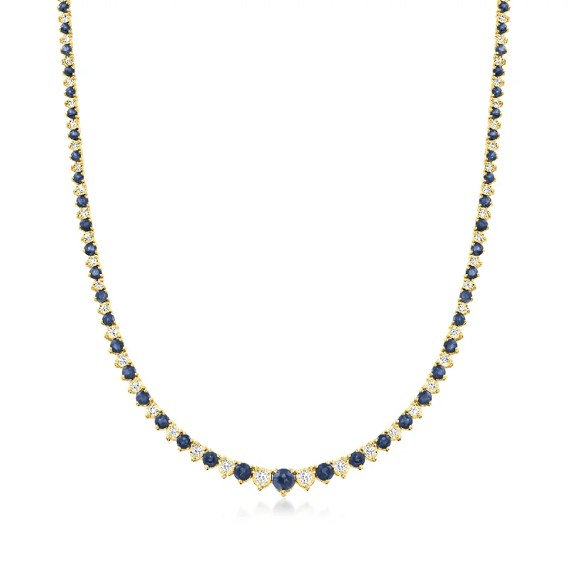 Ross-Simons Sapphire and Diamond Tennis Necklace in 18kt Gold Over Sterling