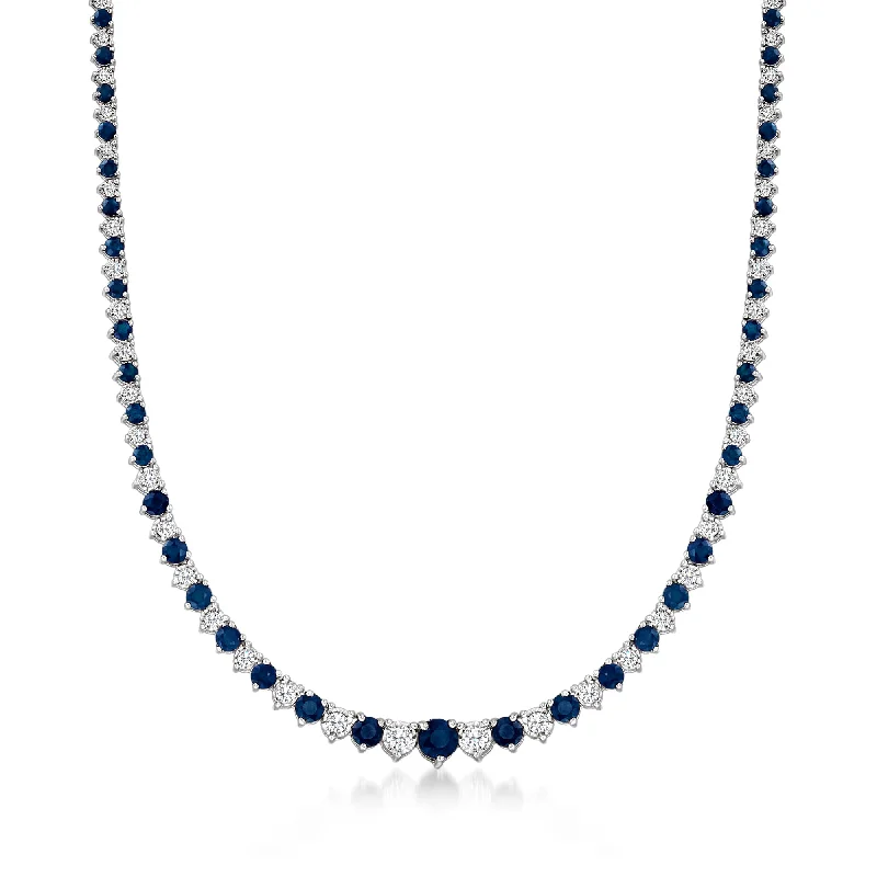 Get The Jewelry You Love At A Price You Love Ross-Simons Sapphire and Diamond Tennis Necklace in Sterling Silver