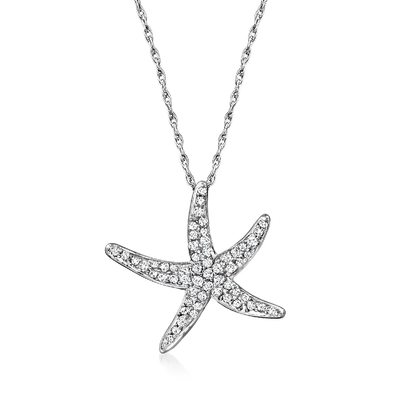 Ross-Simons Diamond Starfish Pendant Necklace in Sterling Silver