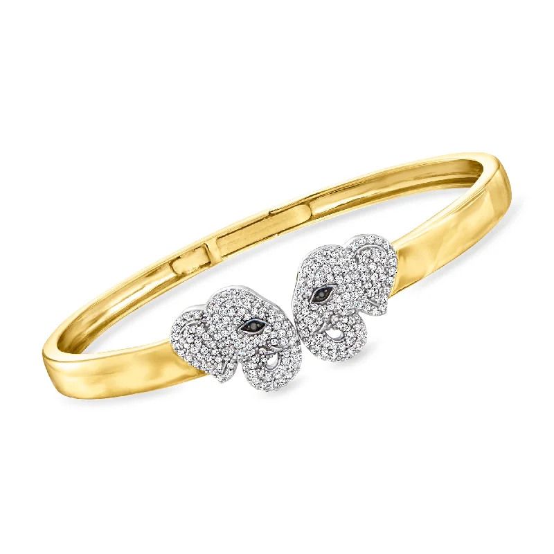 Affordable Luxury Jewelry – Style At A Great Price Ross-Simons White and Black Diamond Elephant Bangle Bracelet in 2-Tone Sterling Silver