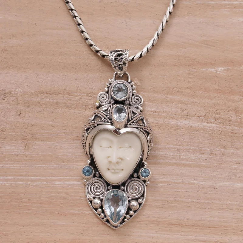 Grab Your Favorite Jewelry At The Lowest Prices Royal Knight Blue Topaz Silver & Bone Pendant Necklace