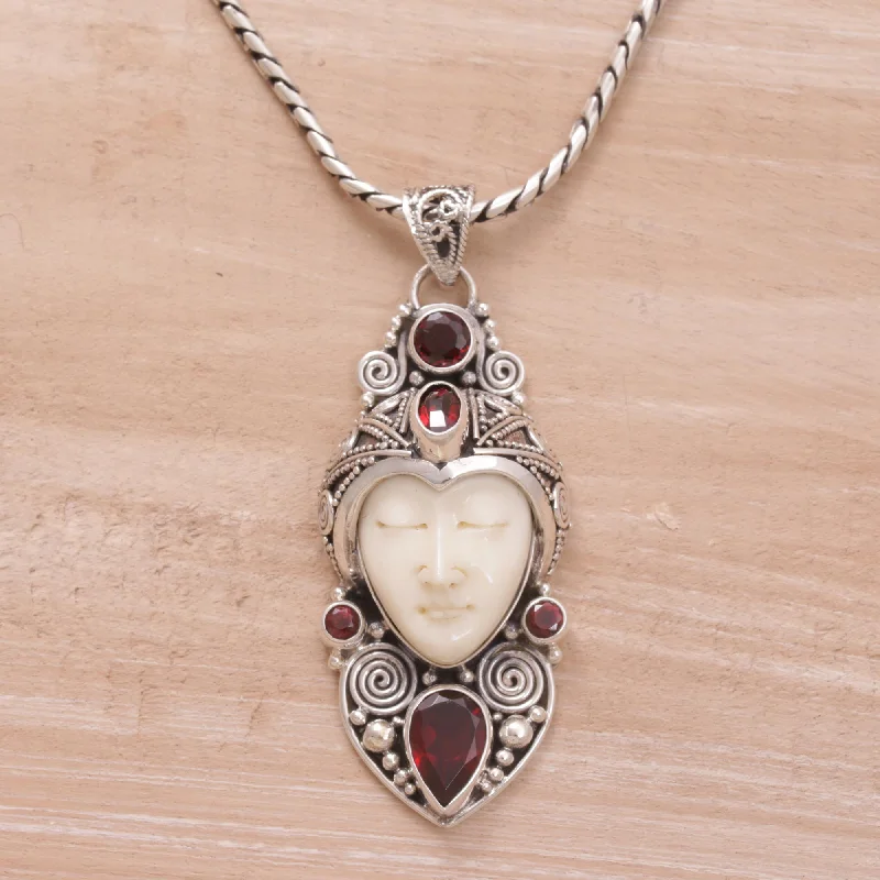 Unmissable Jewelry Sale – Shop Before It's Too Late Royal Knight Garnet Silver & Bone Pendant Necklace
