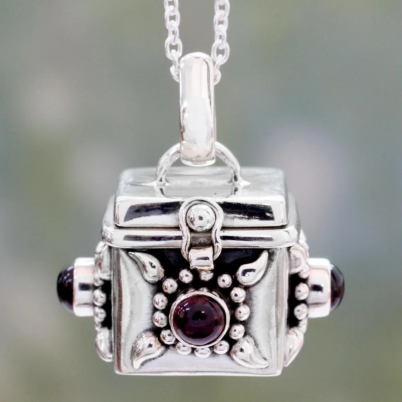 Limited-Stock Jewelry Sale – Shop Before It's Gone Royal Prayer Artisan Crafted Prayer Box Necklace in Silver with Garnet