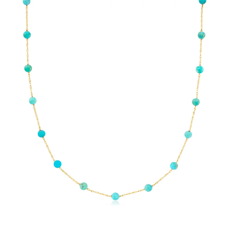 RS Pure by Ross-Simons 3-3.5mm Turquoise Bead Station Necklace in 14kt Yellow Gold