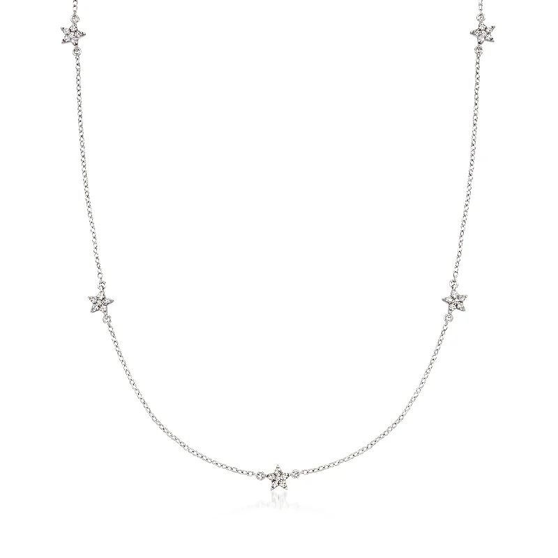 RS Pure by Ross-Simons Diamond Star Station Necklace in Sterling Silver