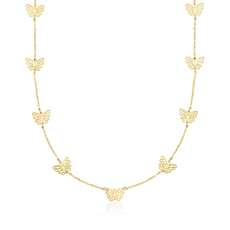 RS Pure by Ross-Simons Italian 14kt Yellow Gold Butterfly Station Necklace