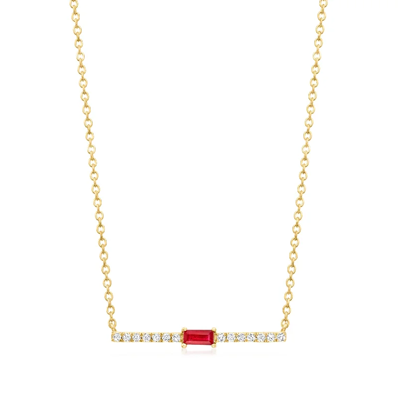 Exclusive Jewelry Offers – Sparkle For Less RS Pure by Ross-Simons Ruby and . Diamond Bar Necklace in 14kt Yellow Gold