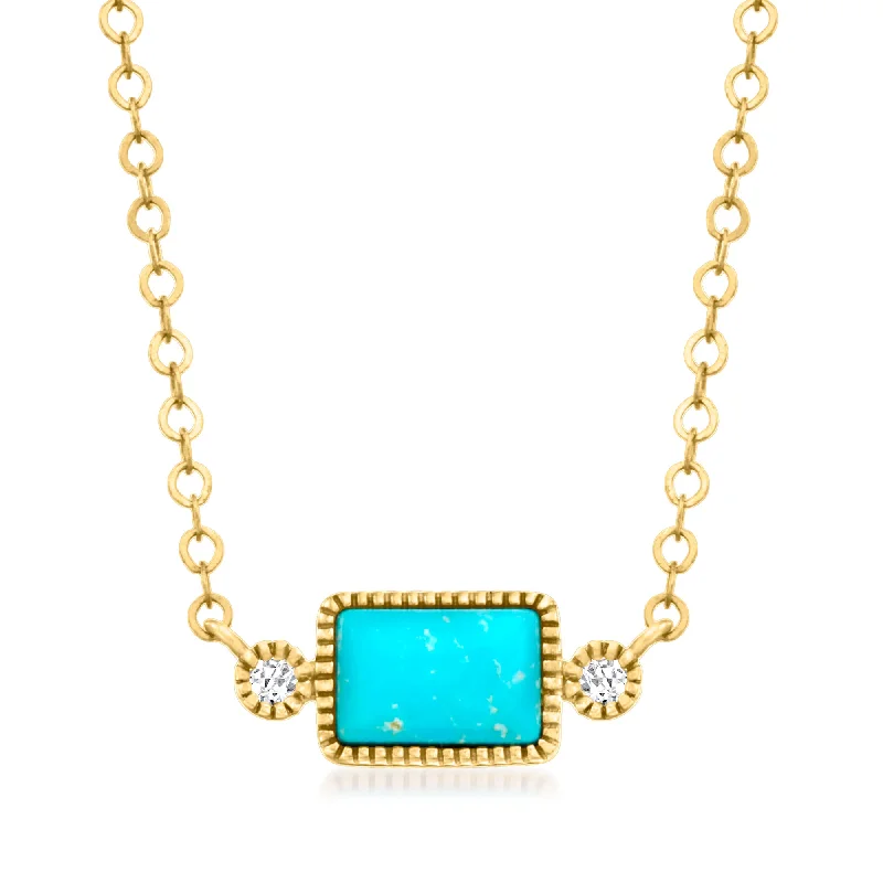 RS Pure by Ross-Simons Turquoise Necklace With Diamond Accents in 14kt Yellow Gold