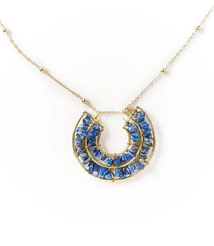 Shamani Semi-Precious Sodalite Necklace - Crescent Pendant