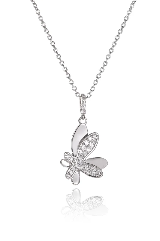 Silver Pavé Diamond Butterfly Pendant Necklace