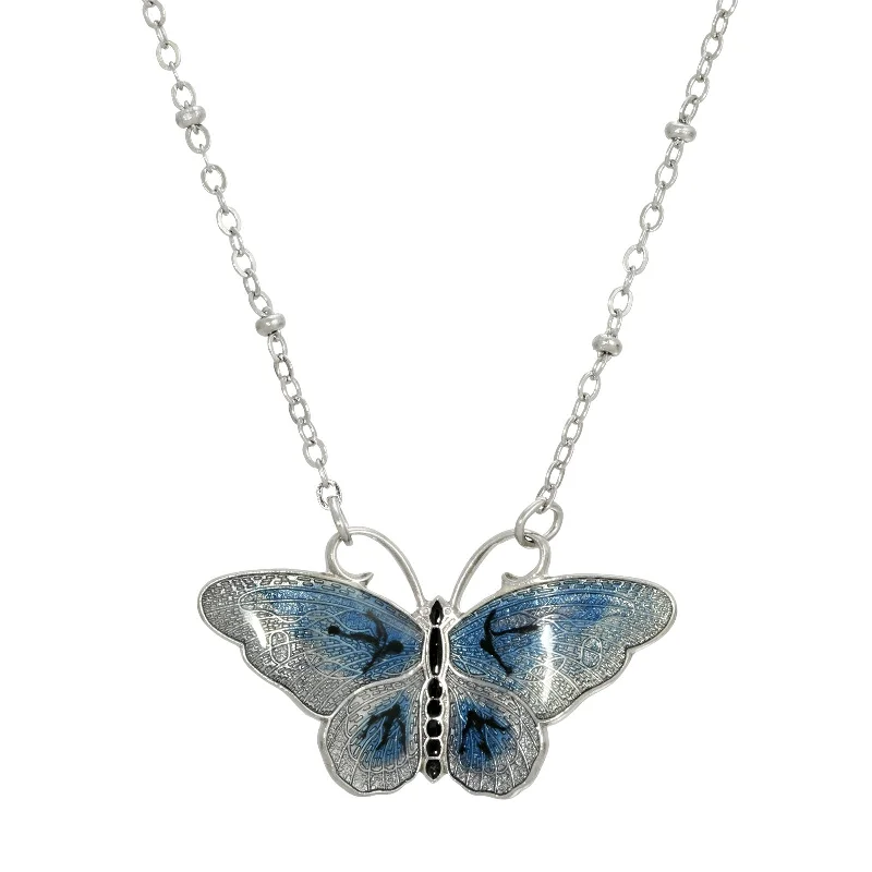Affordable Luxury Jewelry – Style At A Great Price 1928 Jewelry® Silver-Tone Blue And Black Enamel Butterfly Necklace 16”Adj.