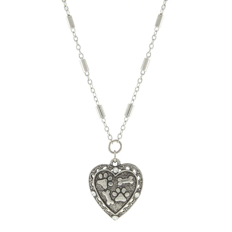 1928 Jewelry® Silver Tone Heart Paw And Bones Necklace 16 Adj