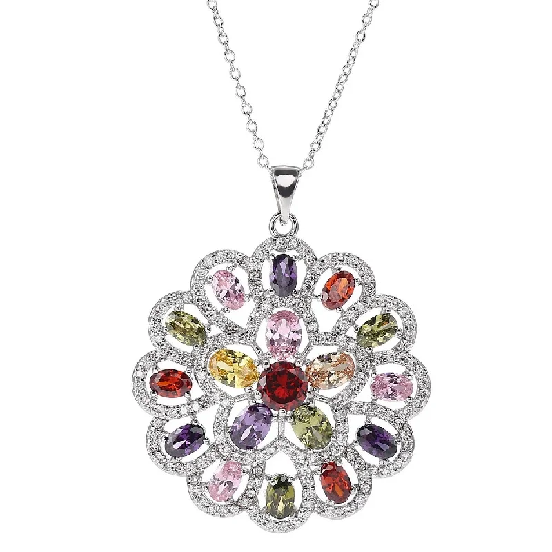Handcrafted Beauty At Affordable Prices Silver Tone Multicolored Cubic Zirconia Pendant Necklace