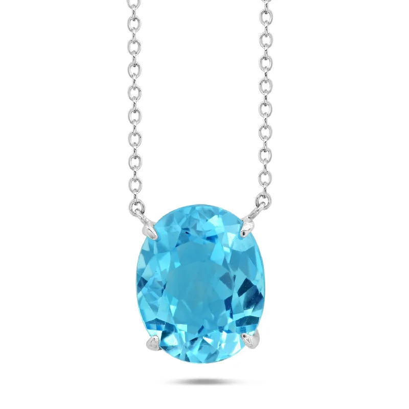 Must-Have Jewelry Pieces At Reduced Prices Sterling Silver with 10x8mm Oval Cut Blue Topaz Necklace, 18"