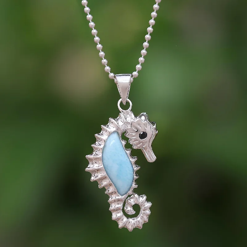 Exclusive Online Jewelry Sale – Don't Wait Sweet Seahorse Larimar & Sterling Silver Necklace