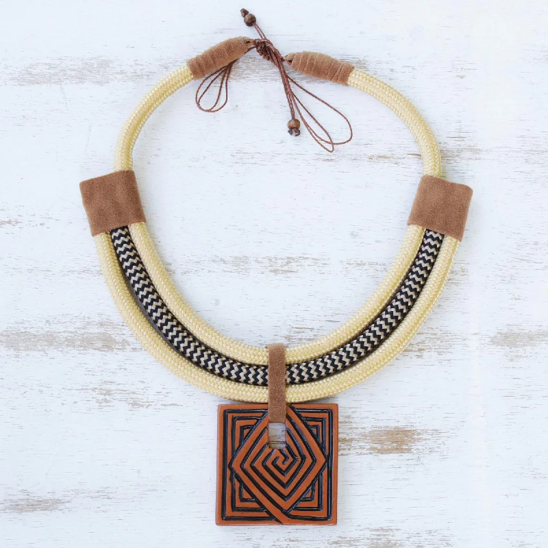 Tribal Labyrinth Hand Crafted Ceramic Artisan Necklace