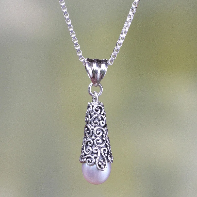 Premium Jewelry Now Available At Special Discounts White Arabesque Dewdrop Pearl & Silver Necklace