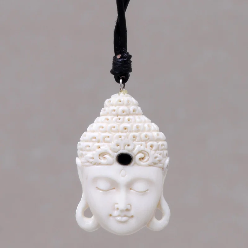 Exclusive Jewelry Offers – Sparkle For Less White Buddha Head Bone Pendant Necklace