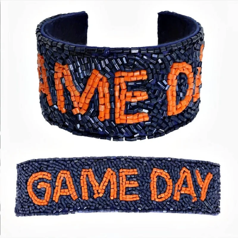 High-Quality Jewelry At A Fraction Of The Cost Women's Game Day Beaded Cuff Bracelet In Blue/orange