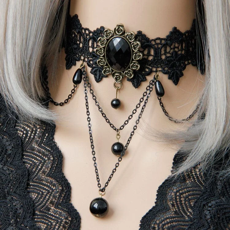 Timeless Jewelry Styles At Wallet-Friendly Prices Women's Gothic Bead Lace Choker with Chain