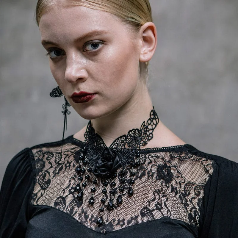 Elegant Jewelry Pieces At Unbelievable Prices Women's Gothic Black Rose Lace Choker