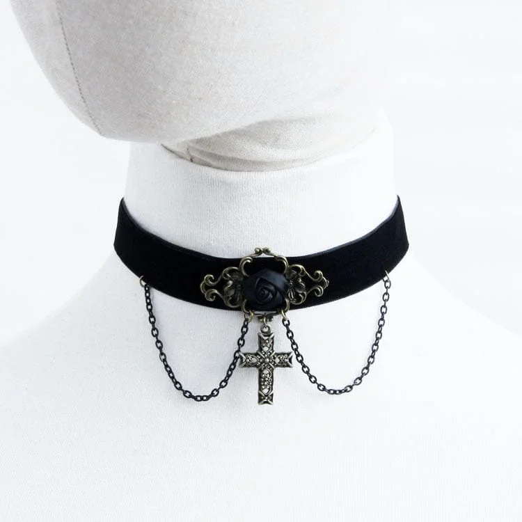 Don't Miss Out On Bestselling Jewelry At Special Prices Women's Gothic Rose Cross Choker with Chain