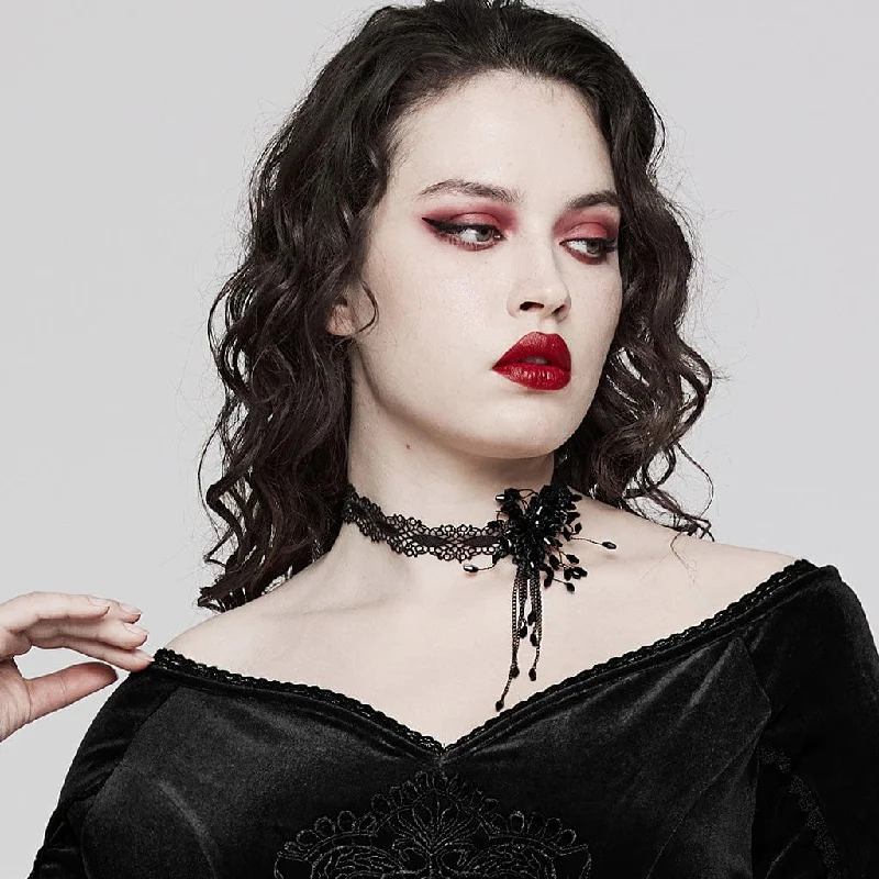 Grab Exquisite Jewelry At The Lowest Prices Women's Plus Size Gothic Beaded Flared Lace Choker