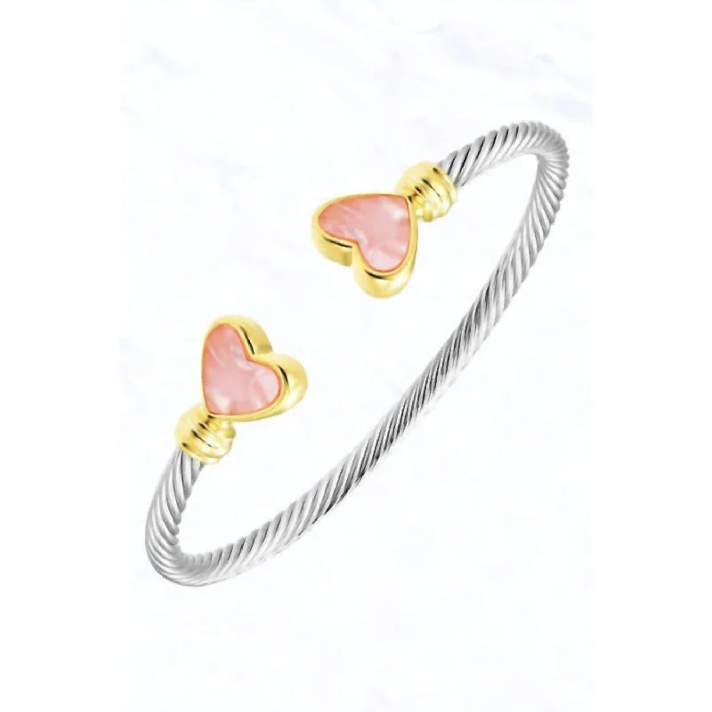 Timeless Jewelry, Timeless Savings – Don't Wait Women's Twisted Cable Open Bracelet With Hearts In Pink Timeless Jewelry, Timeless Savings – Don't Wait Women's Twisted Cable Open Bracelet With Hearts In Pink