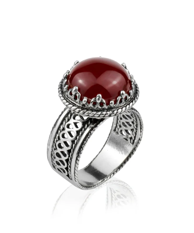 Premium Diamond Jewelry At Once-In-A-Lifetime Discounts Filigree Art Carnelian Gemstone Women Silver Cocktail Ring
