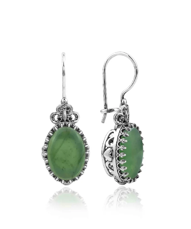Timeless Elegance Now At Special Discounts Filigree Art Serpentine Gemstone Heart Detailed Women Silver Oval Drop Earrings