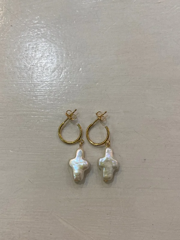 Fashion-Forward Geometric Jewelry For Contemporary Style Pearl Cross Gold Filled Earrings by Charzie Jewelry