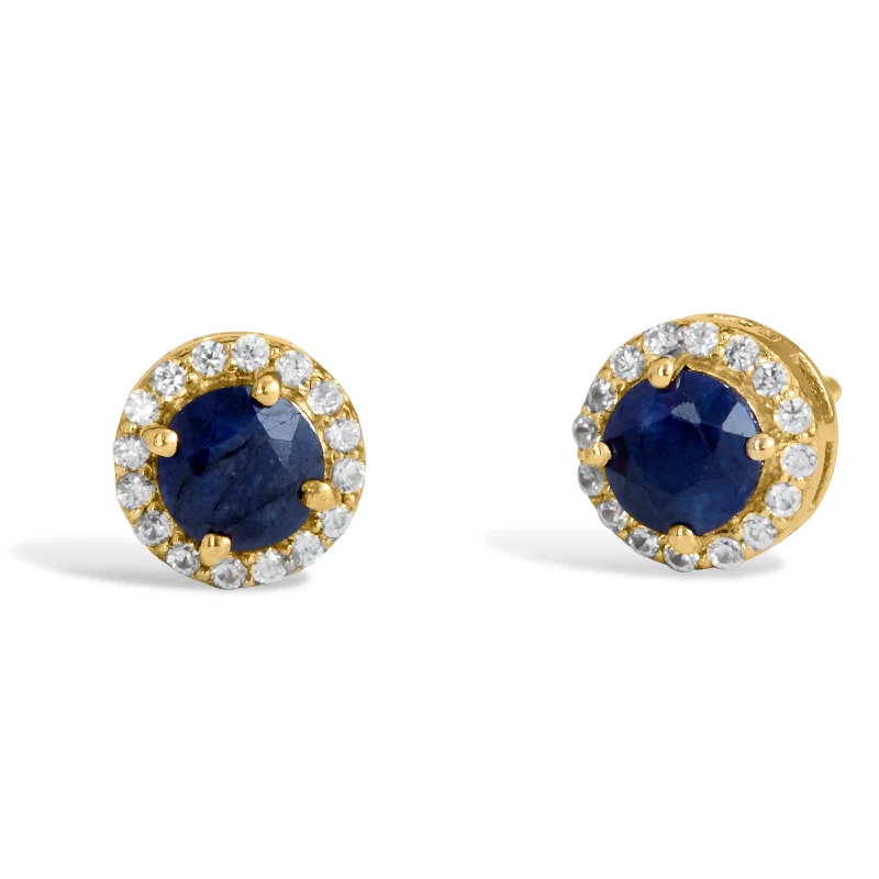 Versatile Layering Jewelry For Effortless Chic 18K Gold Vermeil 1.78Gtw  Natural Blue Sapphire & White Zircon Stud Earrings