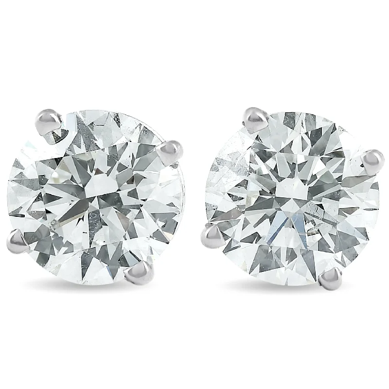 2 Carat Round Lab Grown Diamond Studs 14K White Gold With Screw Backs