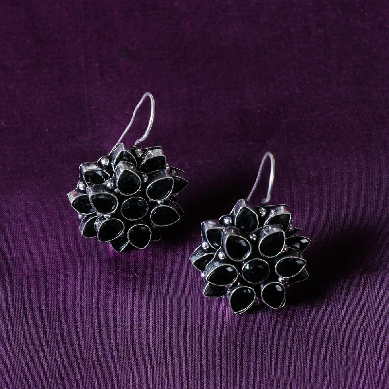 Trendy Minimalist Jewelry For Everyday Wear Antique Finish Oxidised German Silver Stone Earrings