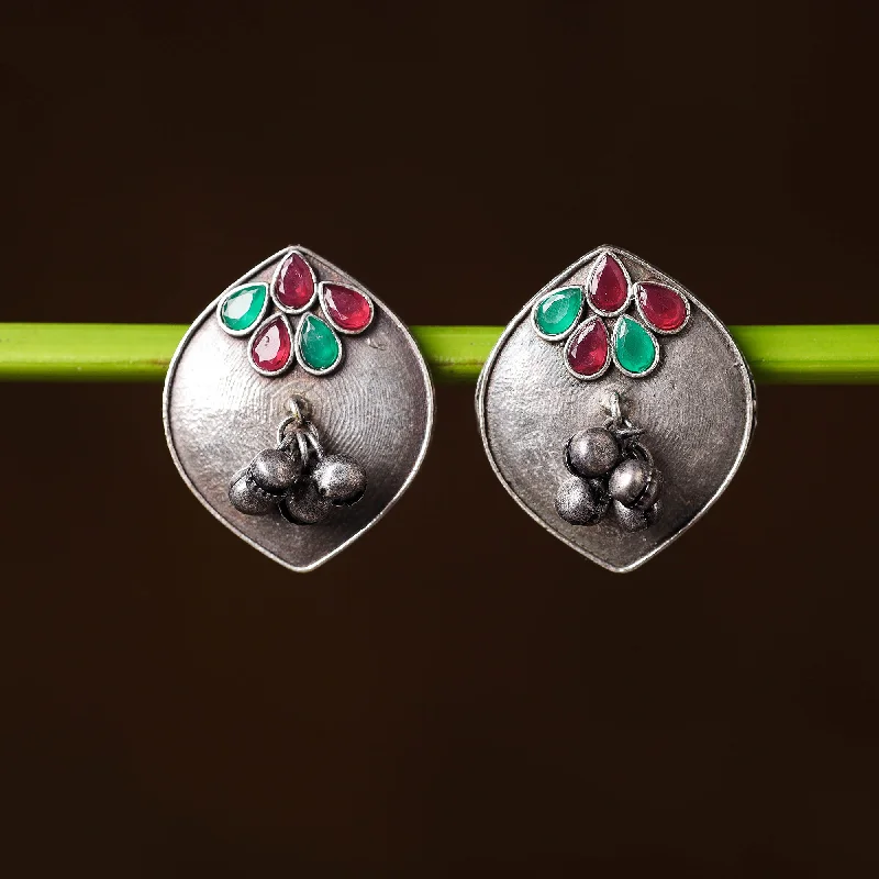 Premium Jewelry At Special Low Prices For A Limited Time Antique Silver Finish Oxidised Brass Base Stone Work Stud Earrings