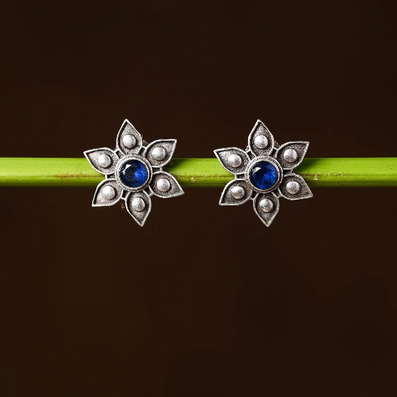 Flash Sale On Exquisite Jewelry – Don't Miss Out Antique Silver Finish Oxidised Brass Base Stone Work Stud Earrings
