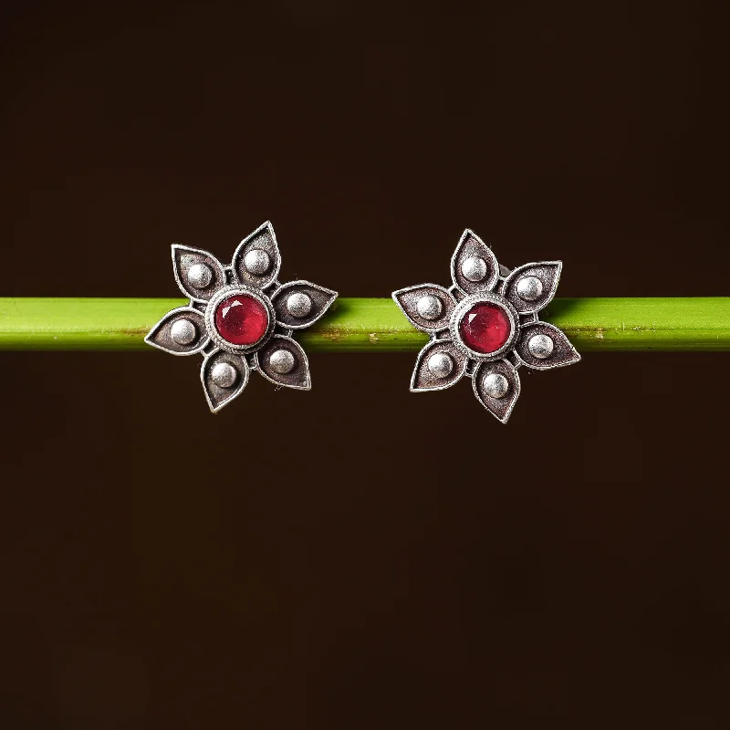 Luxury Jewelry Sale – Sparkle For Less Antique Silver Finish Oxidised Brass Base Stone Work Stud Earrings