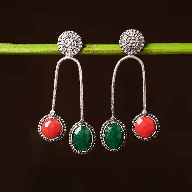 Limited Stock On Premium Jewelry At Low Prices Antique Silver Finish Oxidised Brass Base Stone Work Dangle Earrings