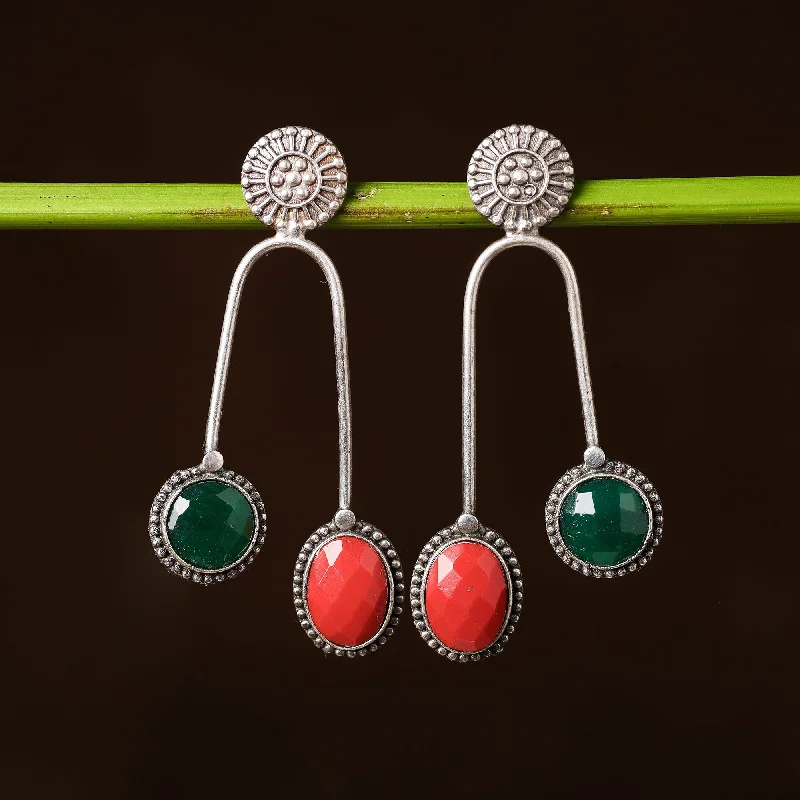 Exclusive Jewelry Sale – Limited-Time Discounts Antique Silver Finish Oxidised Brass Base Stone Work Dangle Earrings