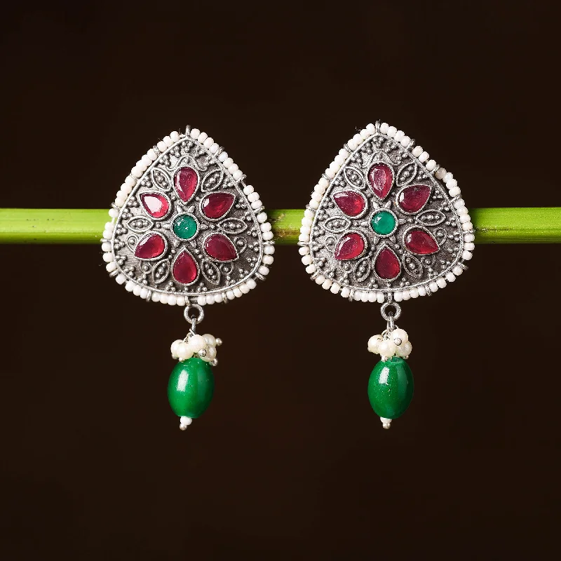 The Jewelry Sale You've Been Waiting For Is Here Antique Silver Finish Oxidised Brass Base Stone & Bead Work Earrings