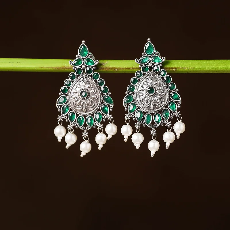 Luxury Jewelry At Budget-Friendly Prices – Grab Yours Now Antique Silver Finish Oxidised Brass Base Stone & Bead Work Earrings