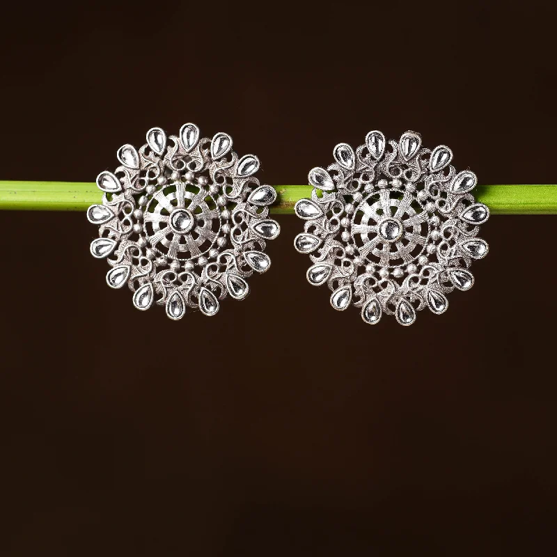 Shine Without Limits – Jewelry Sale Happening Now Antique Silver Finish Oxidised Brass Base Stone Work Stud Earrings
