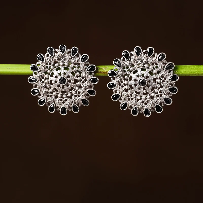 Bold And Beautiful Jewelry Now At Irresistible Prices Antique Silver Finish Oxidised Brass Base Stone Work Stud Earrings