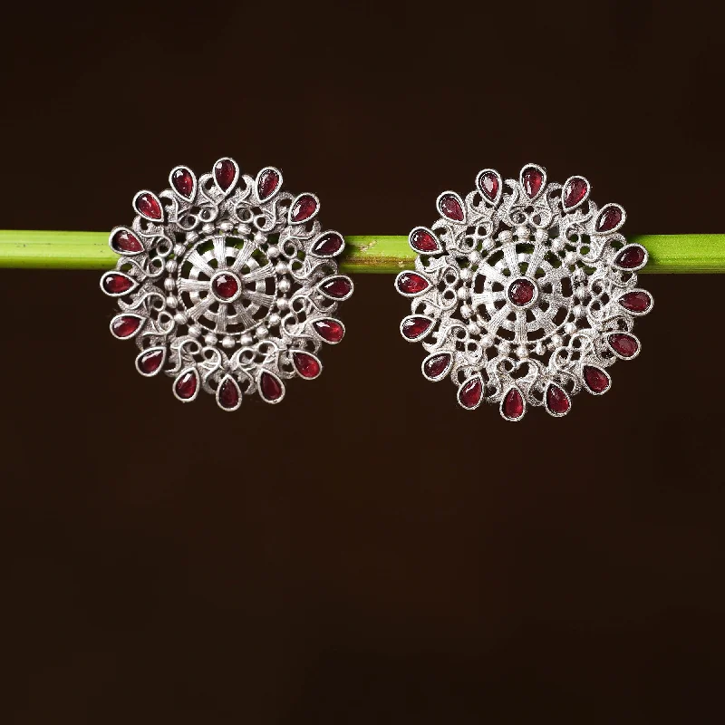 Discover Unique Jewelry With Special Limited-Time Offers Antique Silver Finish Oxidised Brass Base Stone Work Stud Earrings