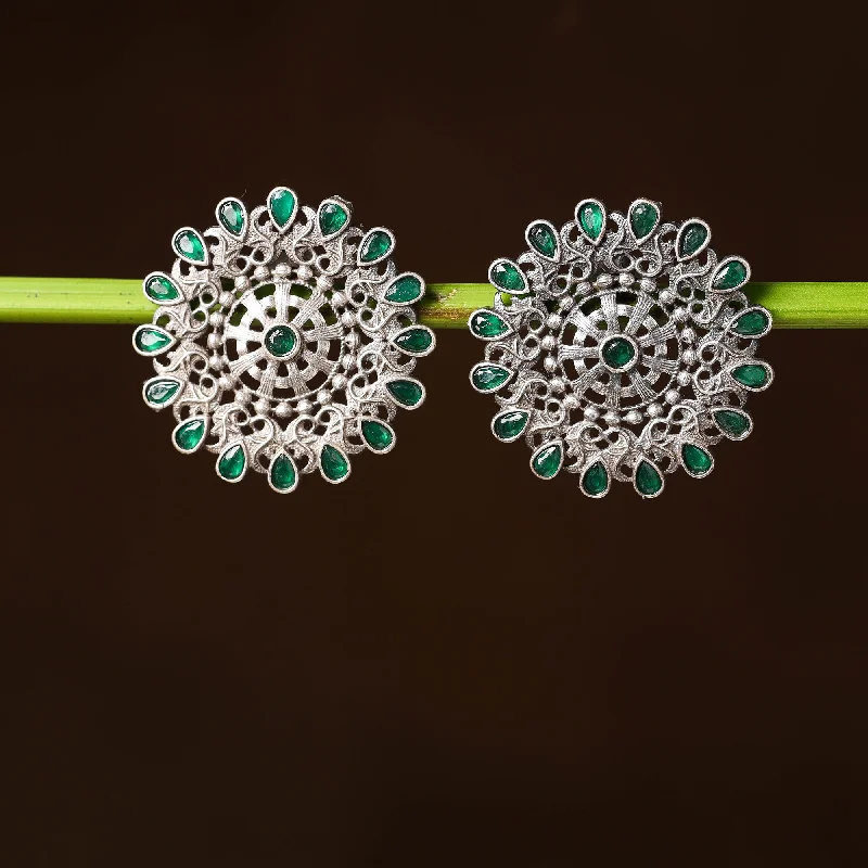 Jewelry Flash Sale – Stylish Designs At Unbeatable Rates Antique Silver Finish Oxidised Brass Base Stone Work Stud Earrings